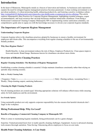 Minneapolis's Best Practices for Corporate Hygiene Management