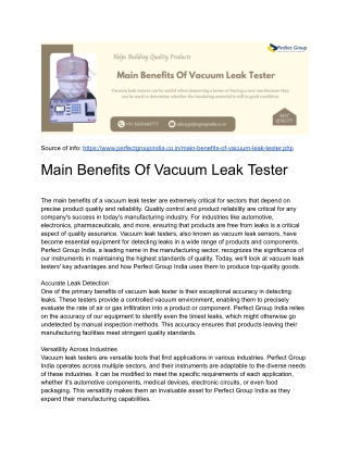 Main Benefits Of Vacuum Leak Tester