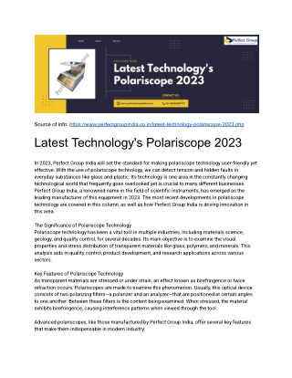 Latest Technology's Polariscope 2023