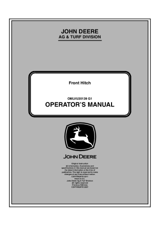 John Deere Front Hitch Operator’s Manual Instant Download (Publication No. OMLVU20139)