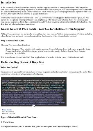 Grains Galore at Pitco Foods – Your Go-To Wholesale Grain Supplier
