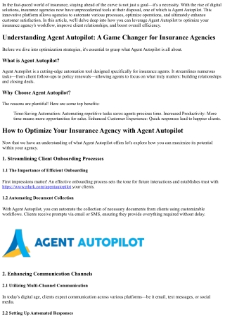 How to Optimize Your Insurance Agency with Agent Autopilot