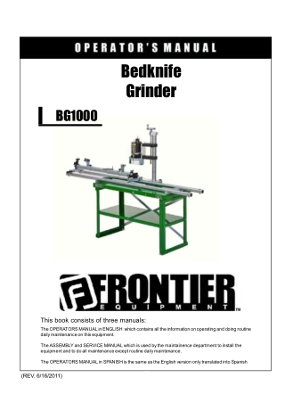John Deere Frontier BG1000 Bedknife Grinder Operator’s and Service Manual Instant Download (Publication No. 5NTBG1007901