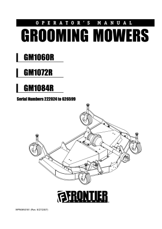 John Deere Frontier GM1060R GM1072R GM1084R Grooming Mowers (Serial Numbers 222024 to 626599) Operator’s Manual Instant