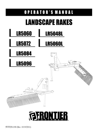John Deere Frontier LR5060 LR5072 LR5084 LR5096 LR5048L LR5060L Landscape Rakes Operator’s Manual Instant Download (Publ