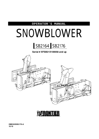 John Deere Frontier SB2164 SB2176 Snowblower (Serial NoXFSB21X100058 and up) Operator’s Manual Instant Download (Publica