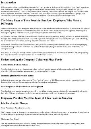 The Many Faces of Pitco Foods in San Jose: Employees Who Make a Difference