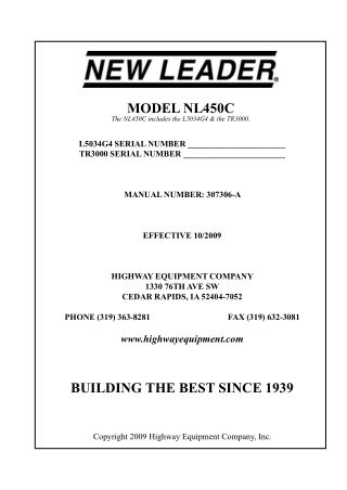 John Deere NL450C (includes the L5034G & the TR3000) New Leader Operator’s Manual Instant Download (Publication No.30730