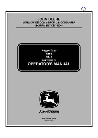 John Deere RT55 RT73 Rotary Tiller Operator’s Manual Instant Download (RT55 Serial No.KVRT55X100100- RT73 Serial No.KVRT