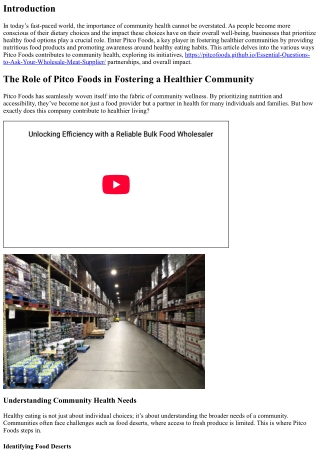 The Role of Pitco Foods in Fostering a Healthier Community