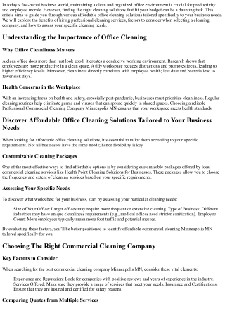 Discover Affordable Office Cleaning Solutions Tailored to Your Business Needs