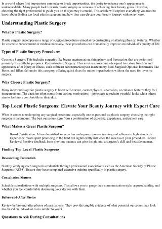 Top Local Plastic Surgeons: Elevate Your Beauty Journey with Expert Care