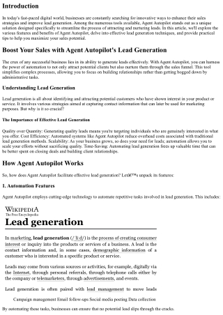 Boost Your Sales with Agent Autopilot's Lead Generation