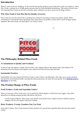 Why Pitco Foods is Your Best Bet for Quality Groceries