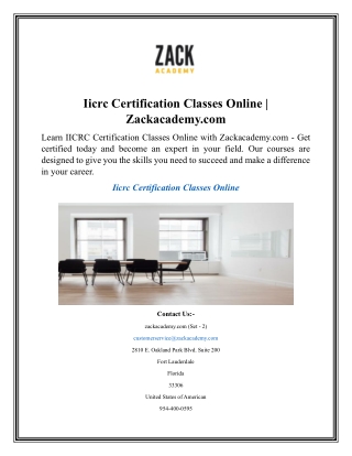 Iicrc Certification Classes Online  Zackacademy.com