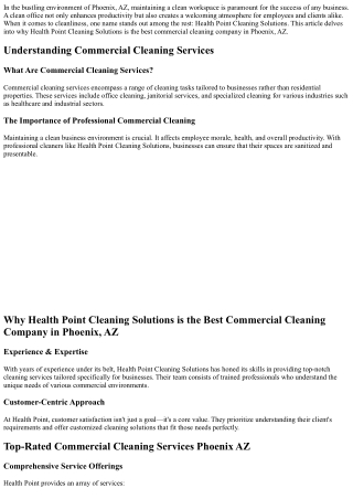 Why Health Point Cleaning Solutions is the Best Commercial Cleaning Company in P