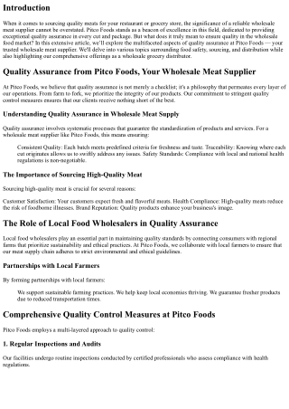 Quality Assurance from Pitco Foods, Your Wholesale Meat Supplier