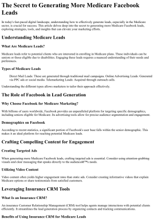 The Secret to Generating More Medicare Facebook Leads