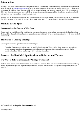Discover the Best Med Spa Services in Bellevue and Tacoma