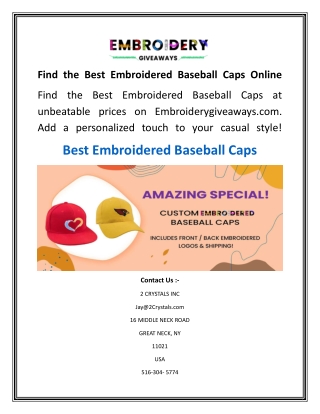 Find the Best Embroidered Baseball Caps Online