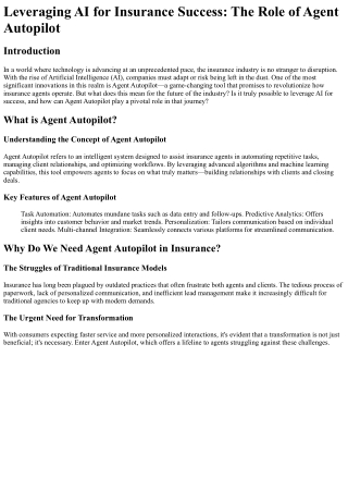 Leveraging AI for Insurance Success The Role of Agent Autopilot