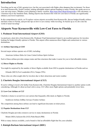 Smart Traveling: Your Source for Affordable Airport Options near Kernersville He
