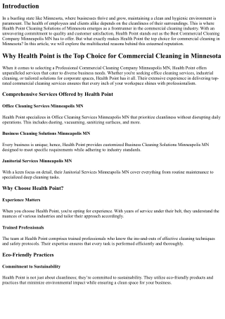 Why Health Point is the Top Choice for Commercial Cleaning in Minnesota