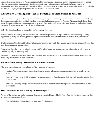 Corporate Cleaning Services in Phoenix: Professionalism Matters