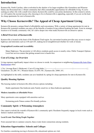 Why Choose Kernersville? The Appeal of Cheap Apartment Living