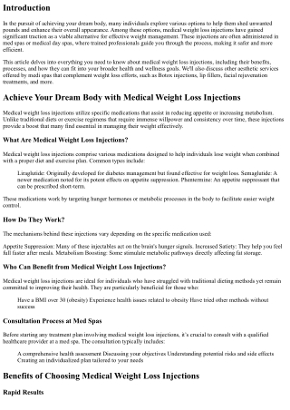 Achieve Your Dream Body with Medical Weight Loss Injections