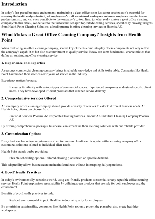 What Makes a Great Office Cleaning Company? Insights from Health Point