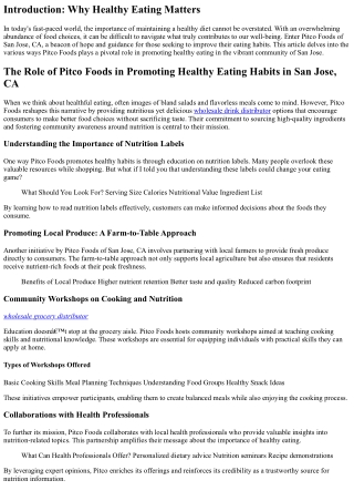 The Role of Pitco Foods in Promoting Healthy Eating Habits in San Jose, CA