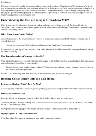Young Professionals’ Guide to the Cost of Living in Greensboro 27409