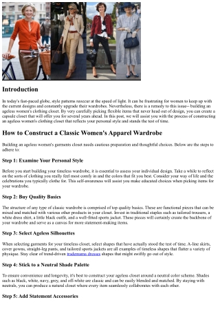 Just how to Construct a Classic Women's Apparel Closet