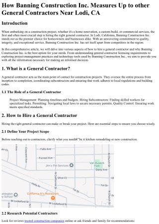 How Banning Construction Inc. Measures Up to other General Contractors Near Lodi