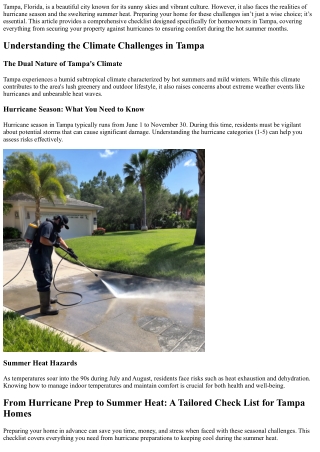 From Hurricane Prep to Summer Heat: A Tailored Check List for Tampa Homes