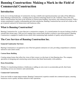 Banning Construction Making a Mark in the Field of Commercial Construction
