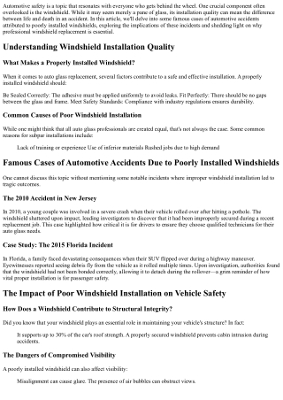 Famous Cases of Automotive Accidents Due to Poorly Installed Windshields