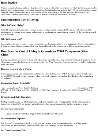 How Does the Cost of Living in Greensboro 27409 Compare to Other Cities?