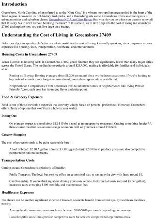 Living Large on a Budget: Cost of Living in Greensboro 27409