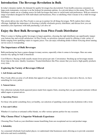 Enjoy the Best Bulk Beverages from Pitco Foods Distributor