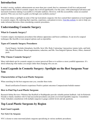 Local Legends in Cosmetic Surgery: Spotlight on the Best Surgeons Near You