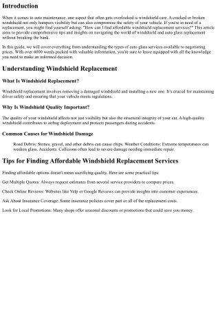 Tips for Finding Affordable Windshield Replacement Services