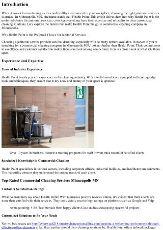 Why Health Point is the Preferred Choice for Janitorial Services