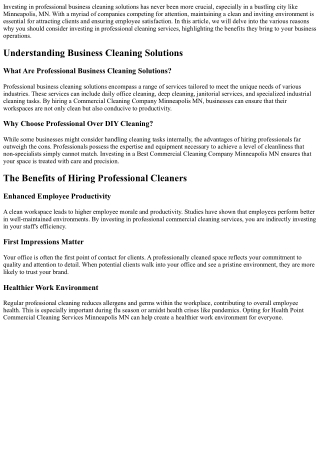 Why You Should Invest in Professional Business Cleaning Solutions in Minneapolis