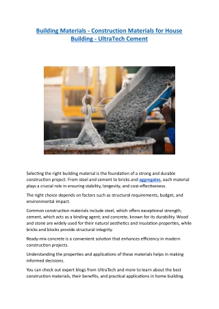 Building Materials - Construction Materials for House Building - UltraTech Cement