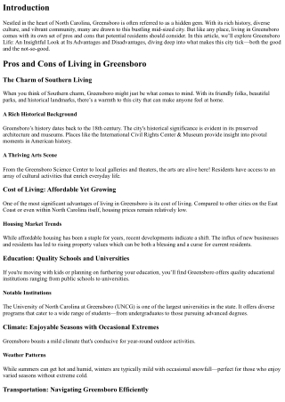 Greensboro Life: An Insightful Look at Its Advantages and Disadvantages