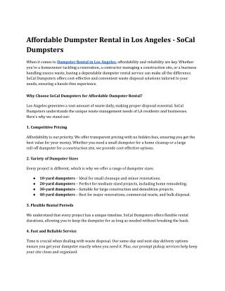 Affordable Dumpster Rental in Los Angeles - SoCal Dumpsters
