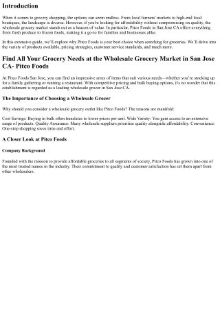 Find All Your Grocery Needs at the Wholesale Grocery Market in San Jose CA- Pitc