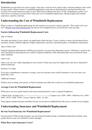 Understanding the Cost of Windshield Replacement: A Comprehensive Breakdown